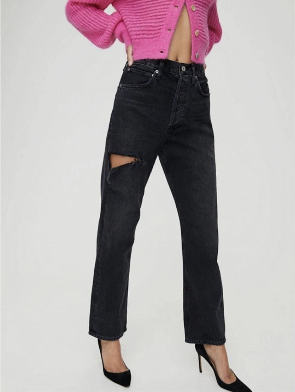 Agolde 90s Loose Fit High Rise Washed Black Jeans